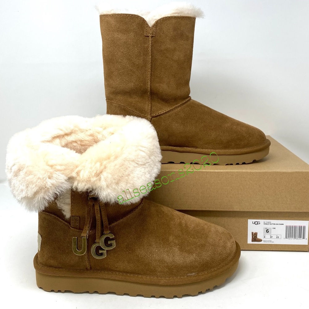 UGG Bailey Button Charm Women’s Boots Suede CheTan - Picture 7 of 10
